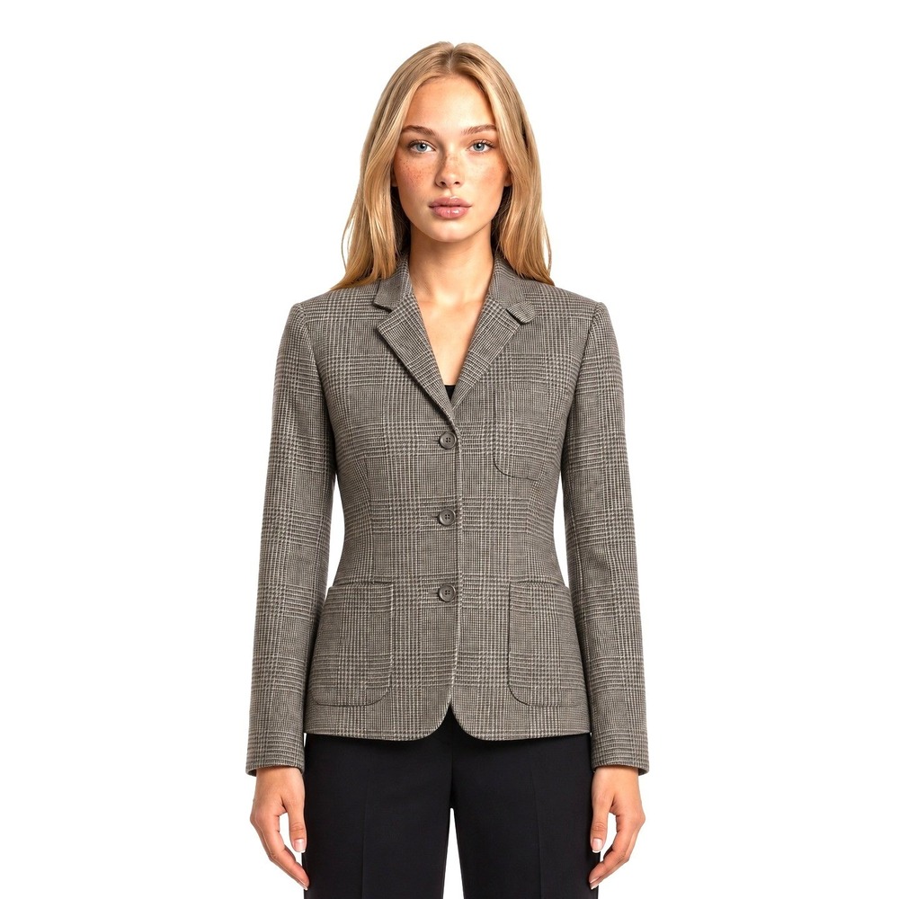 Ralph Lauren Glen Plaid 100% Camel Hair Blazer Womens Size 6 Three Button Jacket